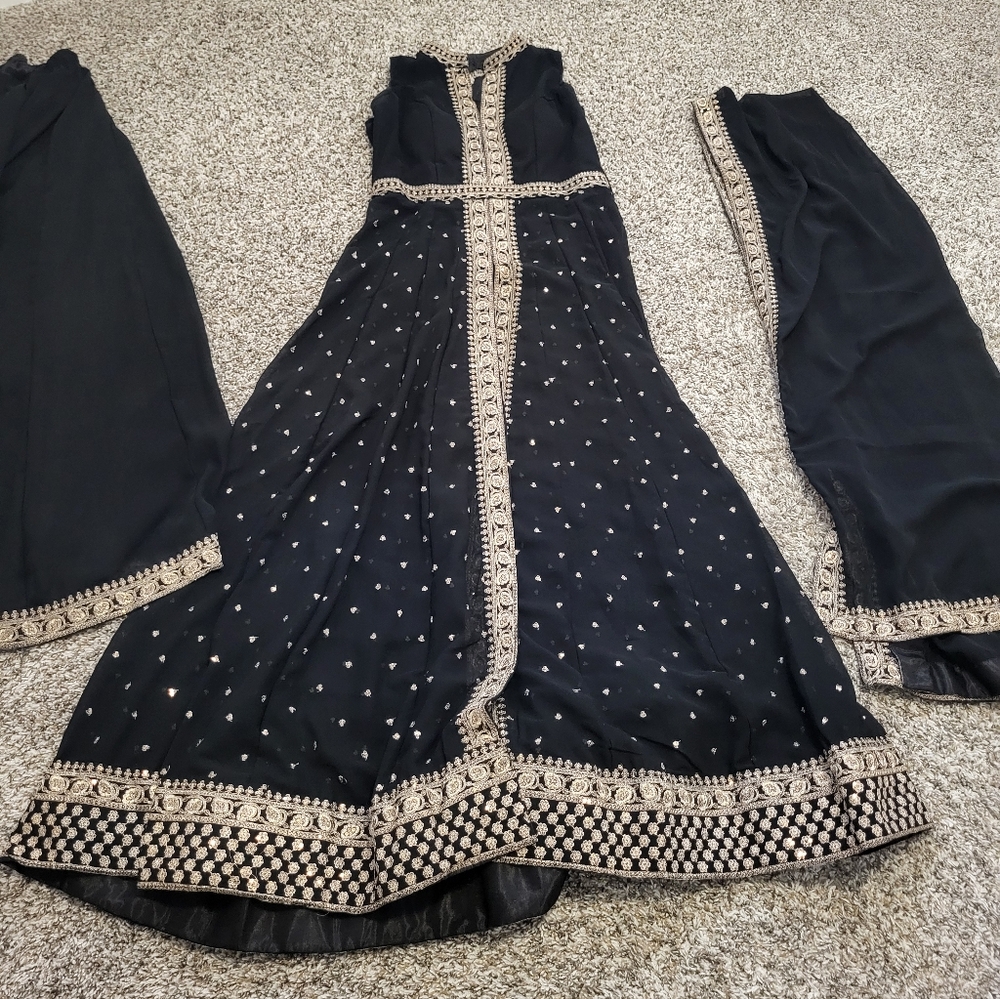 Indian Suit Palazzo Pants Elegant Black and Gold Embellished Suit Set